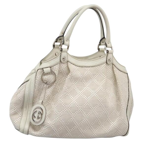 GUCCI Hand Bag Raffia Silver White - Picture 1 of 16